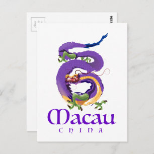 Macau China Dragon travel poster. Postcard