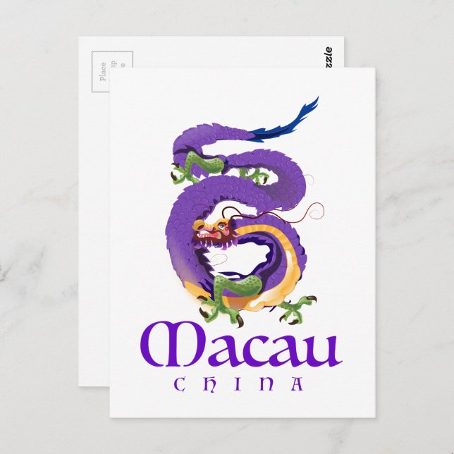 Macau China Dragon travel poster. Postcard (Front/Back)