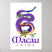Macau China Dragon travel poster.