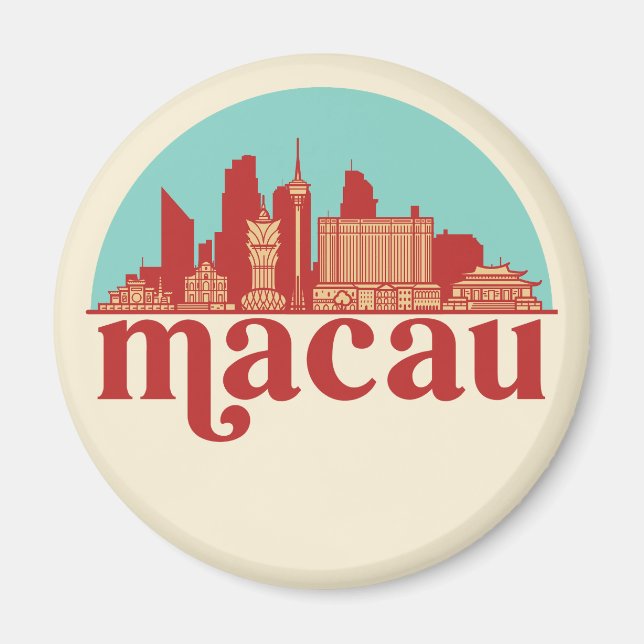 Macau China Retro City Skyline Cityscape Art Magnet (Front)