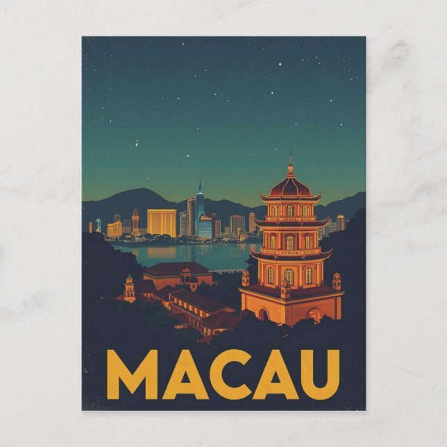 Macau Cityscape at Night Postcard (Front)