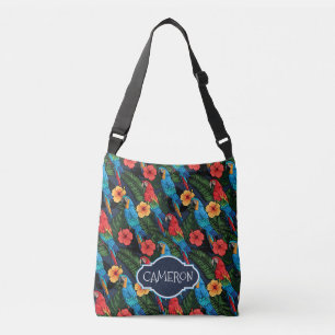 Macaw And Hibiscus Pattern Add Your Name Crossbody Bag