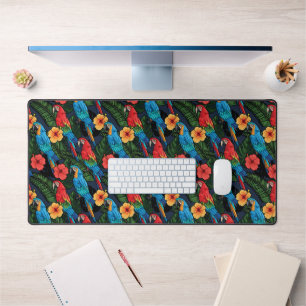 Macaw And Hibiscus Pattern   Add Your Name Desk Mat