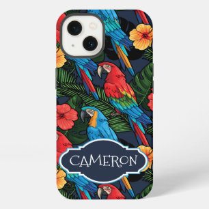 Macaw And Hibiscus Pattern Add Your Name iPhone Case