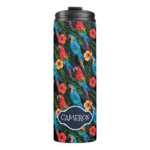 Macaw And Hibiscus Pattern Add Your Name Thermal Tumbler
