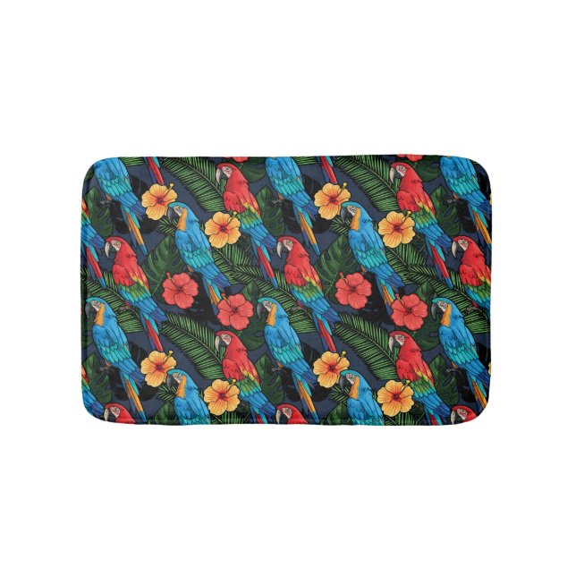 Macaw And Hibiscus Pattern Bath Mat (Front)
