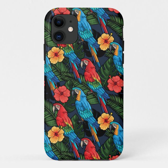 Macaw And Hibiscus Pattern Case-Mate iPhone Case (Back)