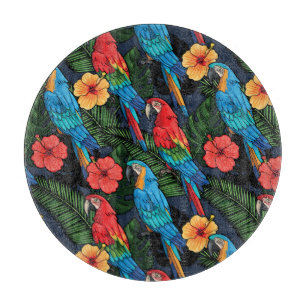 Macaw And Hibiscus Pattern Cutting Board