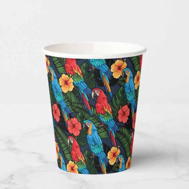 Macaw And Hibiscus Pattern Paper Cups (Left)