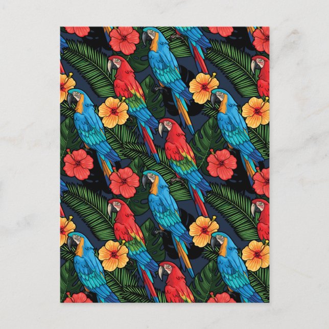 Macaw And Hibiscus Pattern Postcard (Front)