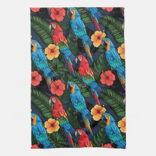 Macaw And Hibiscus Pattern Tea Towel