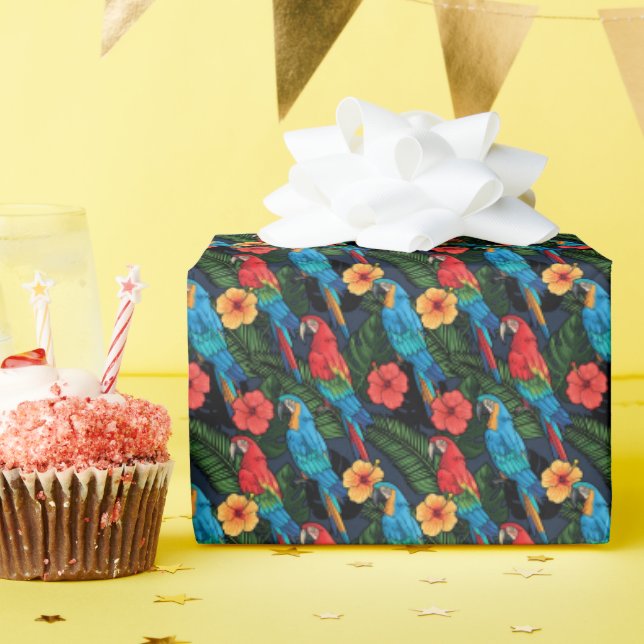 Macaw And Hibiscus Pattern Wrapping Paper (Birthday Party)
