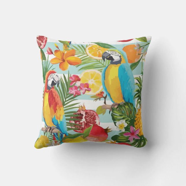 Macaw And Tropical Forest Fruits Cushion (Back)
