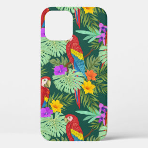 Macaw and tropical plant with flowers seamless pat iPhone 12 case