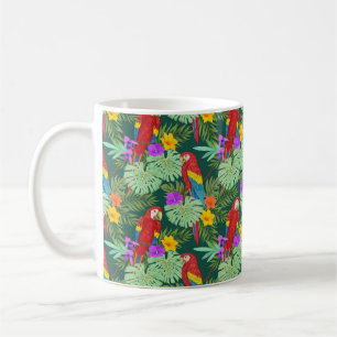 Macaw and tropical plant with flowers seamless pat coffee mug