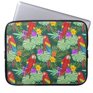 Macaw and tropical plant with flowers seamless pat laptop sleeve