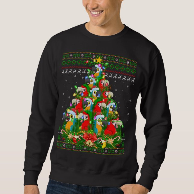 Macaw Bird Xmas Lighting Tree Santa Macaw Ugly Chr Sweatshirt (Front)