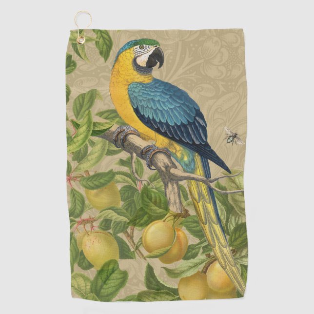 Macaw Blue Yellow Tropical Jungle Antique Golf Towel (Front)