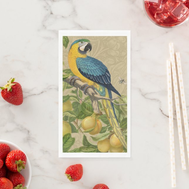 Macaw Blue Yellow Tropical Jungle Antique Napkin (Insitu)