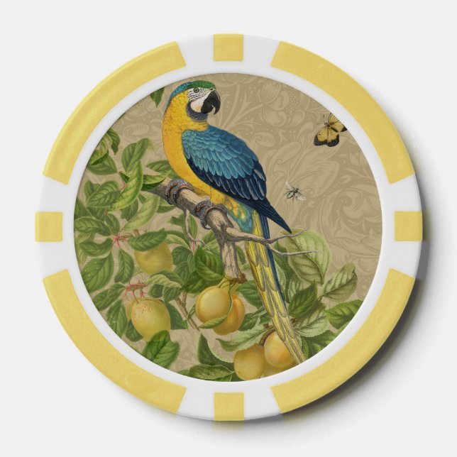 Macaw Blue Yellow Tropical Jungle Antique Poker Chips (Front)