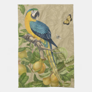 Macaw Blue Yellow Tropical Jungle Antique Tea Towel