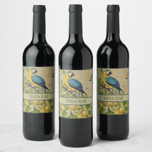 Macaw Blue Yellow Tropical Jungle Antique Wine Label