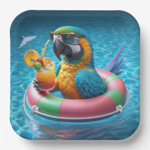 Macaw In a Swimming Pool Paper Plate
