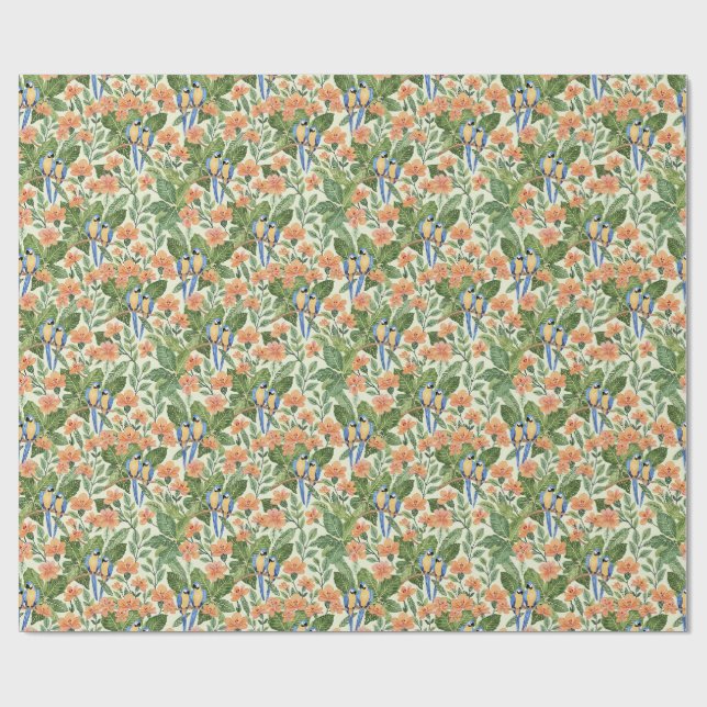 Macaw Jungle Tropical Watercolor Wrapping Paper (Flat)