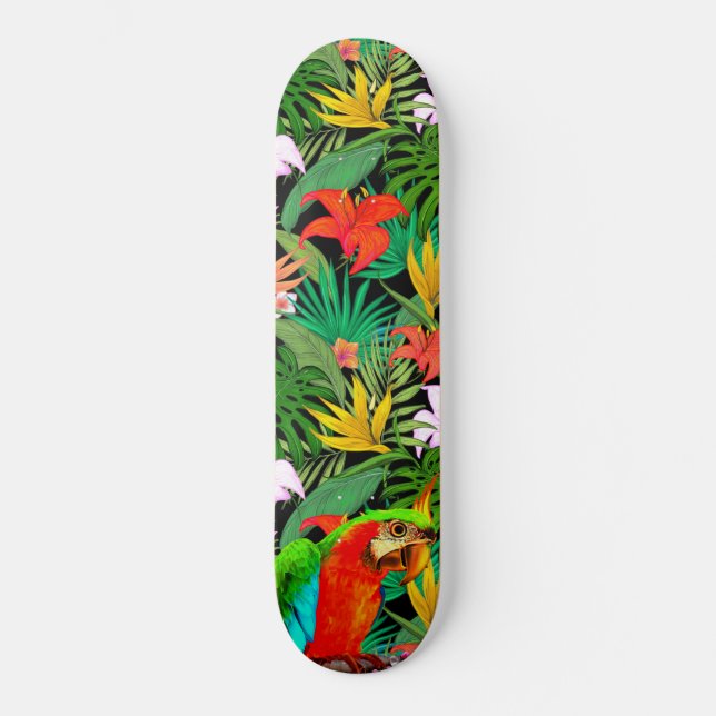 Macaw & Multicolored Flowers  Skateboard (Front)