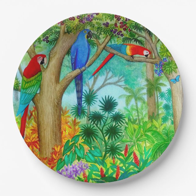 Macaw Parrot Art Jungle Paper Plates (Front)