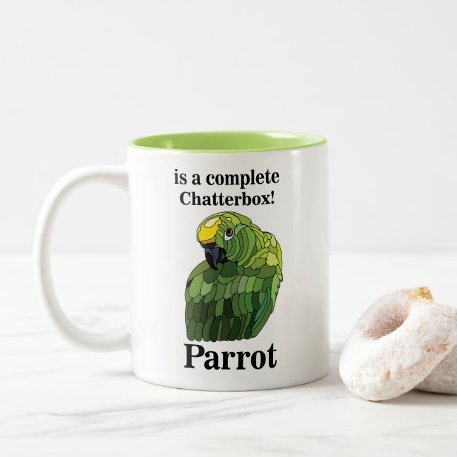 Macaw Parrot Bird Chatterbox Funny Two-Tone Coffee Mug (With Donut)