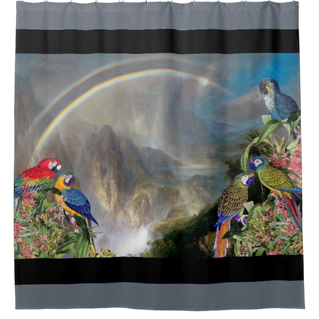 Macaw Parrot Bird Jungle Waterfall Shower Curtain (Front)