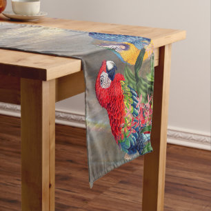 Macaw Parrot Bird Orchid Flower Table Runner