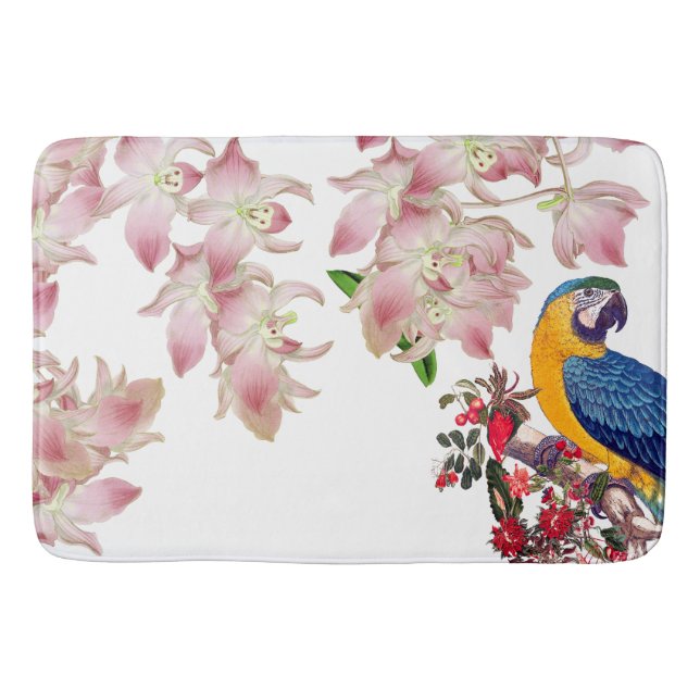 Macaw Parrot Bird Orchid Flowers Bathmat (Front)