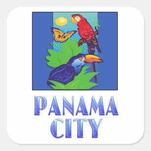 Macaw, Parrot, Butterfly & Jungle PANAMA CITY Square Sticker