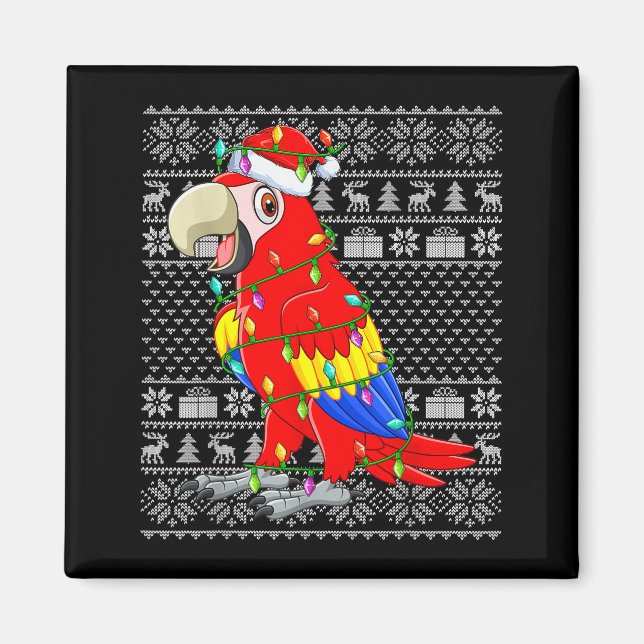 Macaw Parrot Christmas Lights Ugly Sweater Funny B Magnet (Front)