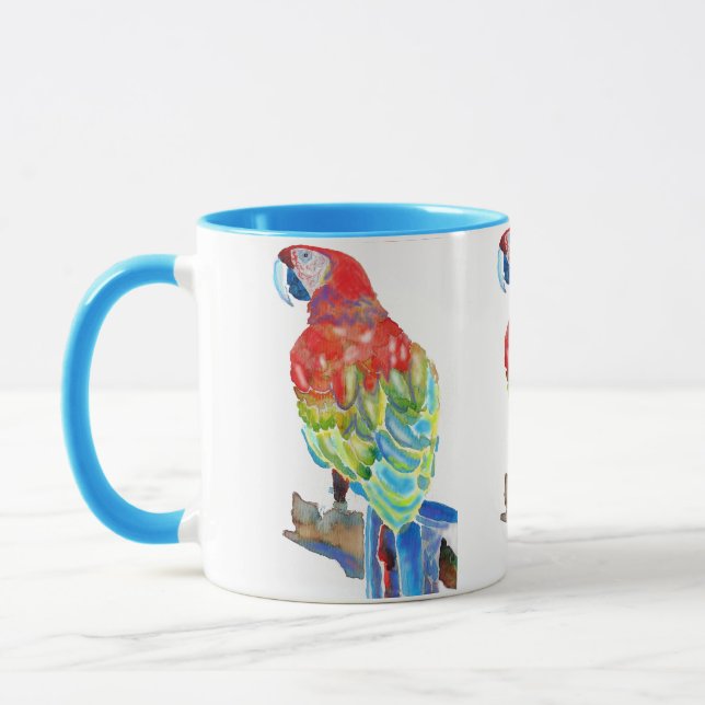 Macaw Parrot colourful birds Watercolour Mug Blue (Left)