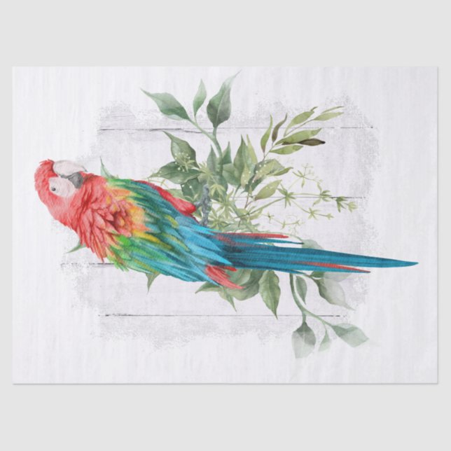 Macaw Parrot Eucalyptus Watercolor Tissue Paper (Front)