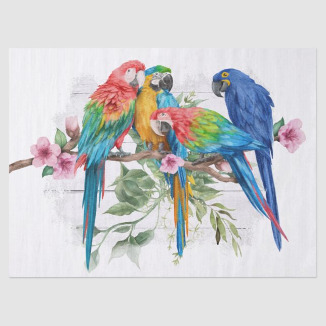 Macaw Parrot Eucalyptus Watercolor Tissue Paper (Front)