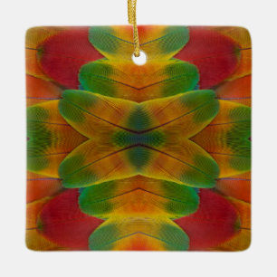 Macaw parrot feather kaleidoscope ceramic ornament