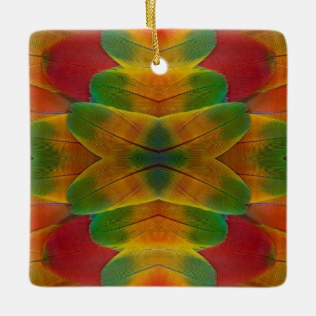 Macaw parrot feather kaleidoscope ceramic ornament (Front)