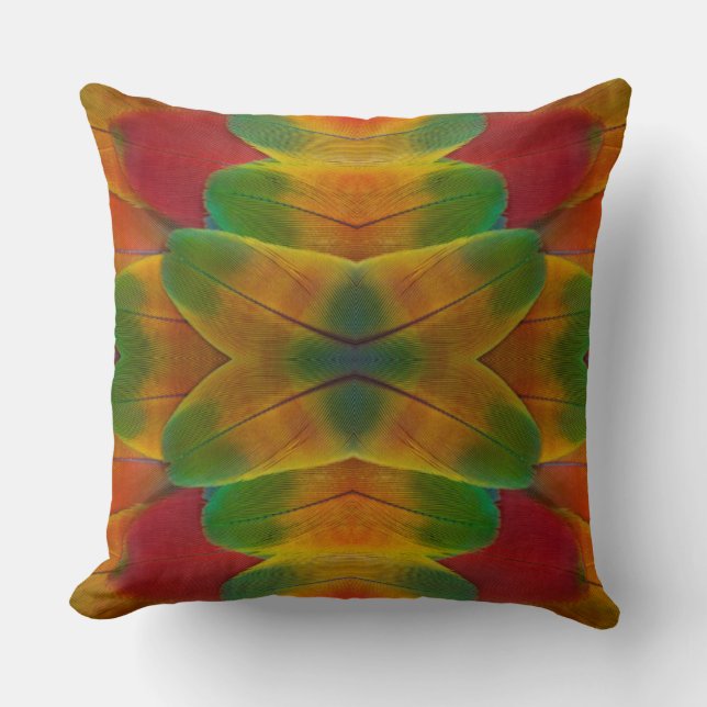 Macaw parrot feather kaleidoscope cushion (Front)