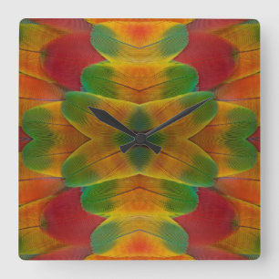 Macaw parrot feather kaleidoscope square wall clock