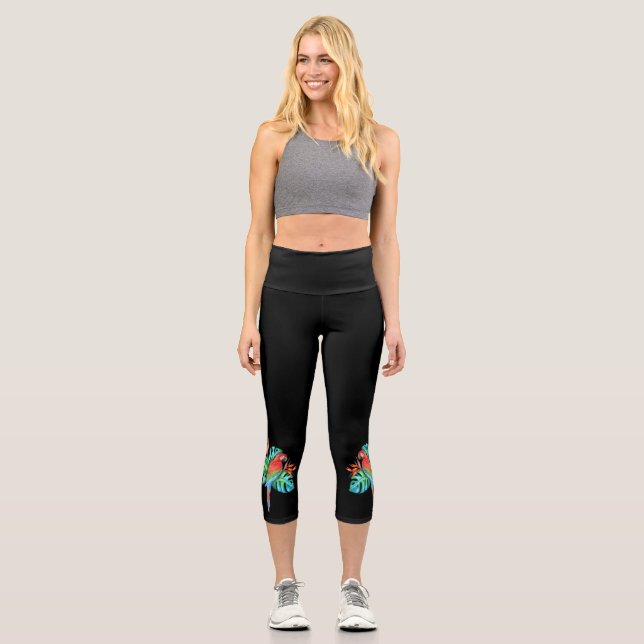 Macaw Parrot High Waisted Capri Leggings (Front)