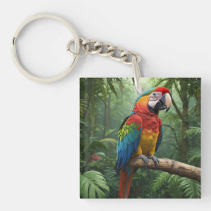 Macaw Parrot in the Jungle Key Ring