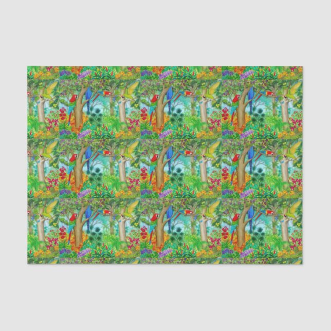 Macaw Parrot Jungle Art Tissue Paper (Front)
