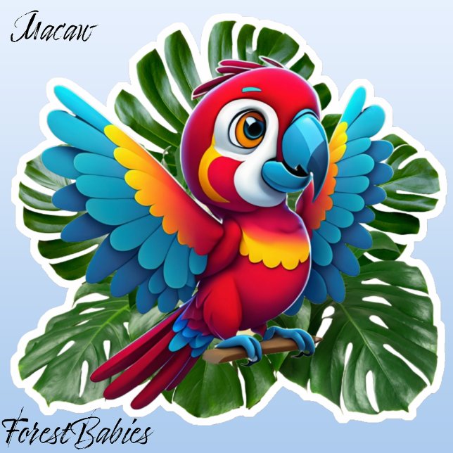 Macaw Parrot Tropical Bird, Monstera foliage 🦜 (Macaw Parrot, Tropical Monstera Foliage Sticker)