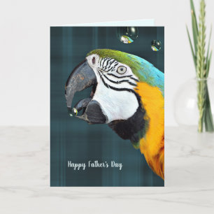 Macaw parrot with bubbles on plaid Father's Day Card
