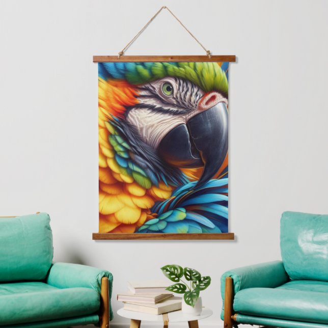 Macaw Parrot Wood Topped Wall Tapestry (Living Room)