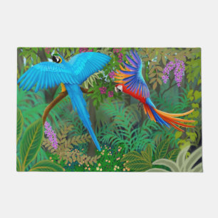 Macaw Parrots in Jungle Doormat